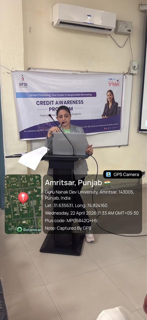 OneSkill Education | BFSI Sector Skill Council of India held a financial education workshop at Guru Nanak Dev University, Amritsar, Punjab on April 22nd, 2026.